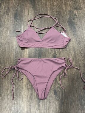 SHEIN Dusty purple Ribbed Strappy Tie-Side Bikini